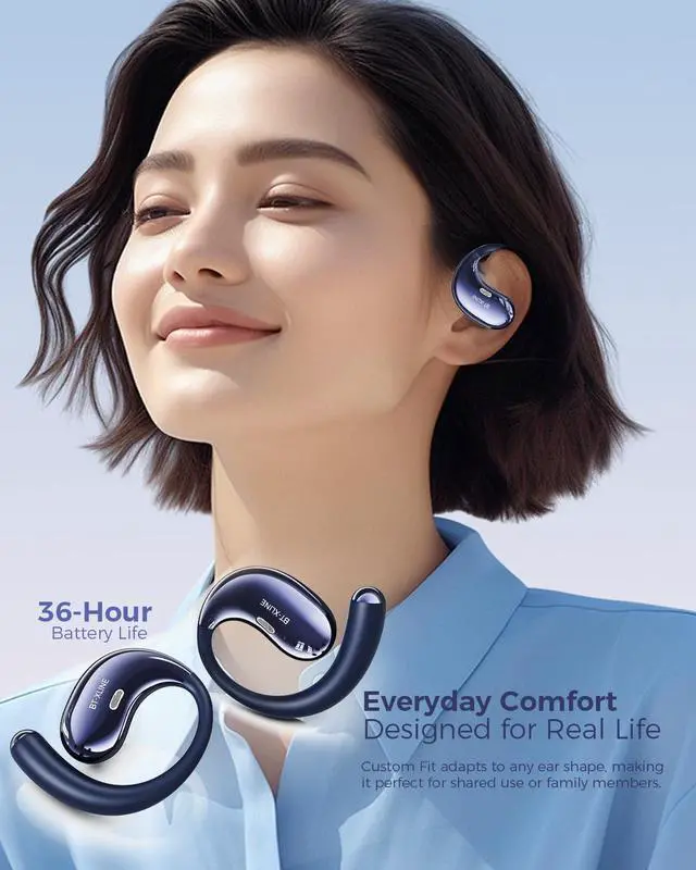 Alt view image 3 of 7 - Open Ear Bluetooth Headphones, Ear Hook Headphones, Wireless Ear Buds with Earhooks, Touch Control Earphones Sport Headsets for Running, Hiking & Outdoors