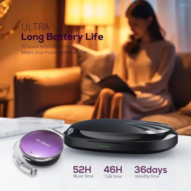 Alt view image 2 of 6 - Ear Hook Earbuds Bluetooth 5.4 Secure Fit Wireless Headphones, Open-Ear Design with Over-Ear Hooks, 52H Playtime, HD Mic Bluetooth Headphones Connect 2 Devices for Work