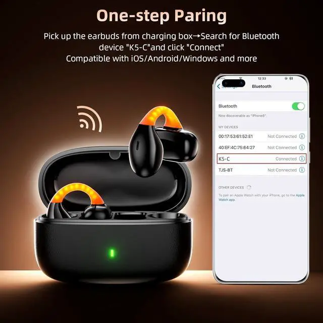 Alt view image 7 of 7 - Open Ear Sport Earbuds, Clip on Bluetooth Headphones for Running Workout, Wireless Bone Conduction Earphones with Secure Fit Comfortable, Built-in Mic for Calls, Lightweight Headset for iPhone, Black