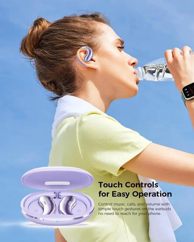 Alt view image 4 of 7 - Micool Open Ear Headphones Bluetooth 6.0, Clip On Earbuds Wireless with 36H Playtime, Noise Cancelling Comfort Fit Sports Headphones