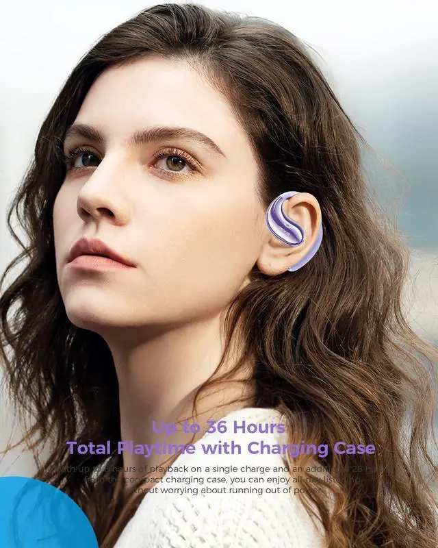 Alt view image 3 of 7 - Micool Open Ear Headphones Bluetooth 6.0, Clip On Earbuds Wireless with 36H Playtime, Noise Cancelling Comfort Fit Sports Headphones