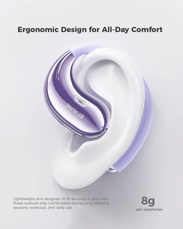 Alt view image 2 of 7 - Micool Open Ear Headphones Bluetooth 6.0, Clip On Earbuds Wireless with 36H Playtime, Noise Cancelling Comfort Fit Sports Headphones