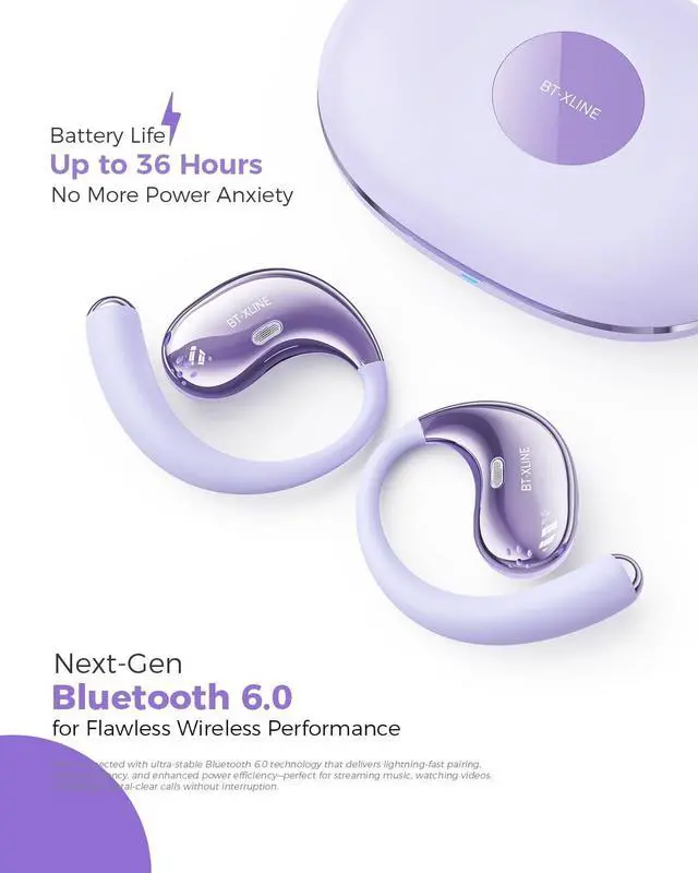 Alt view image 5 of 7 - Micool Open Ear Headphones Bluetooth 6.0, Clip On Earbuds Wireless with 36H Playtime, Noise Cancelling Comfort Fit Sports Headphones