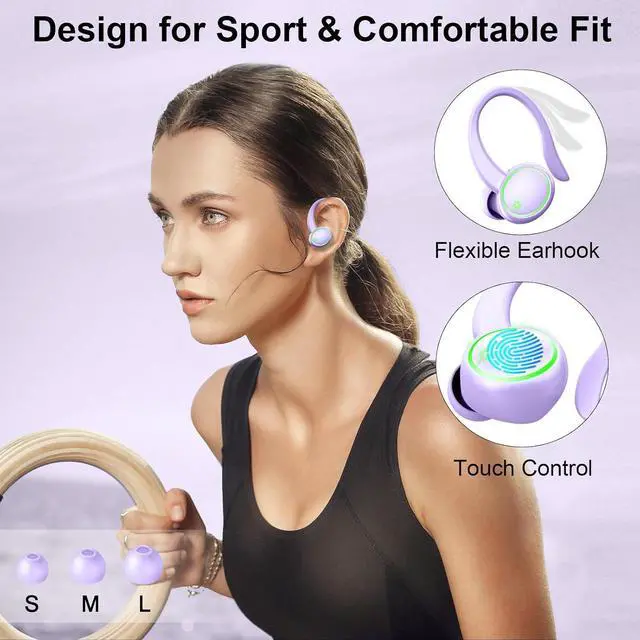 Alt view image 4 of 7 - Wireless Earbuds, Bluetooth 5.4 Headphones Sports, 50H Playback Over-Ear Buds with ENC Noise Cancelling Mic, HiFi Stereo Fitness Earphones with Earhooks, IP7 Waterproof Headset for Running