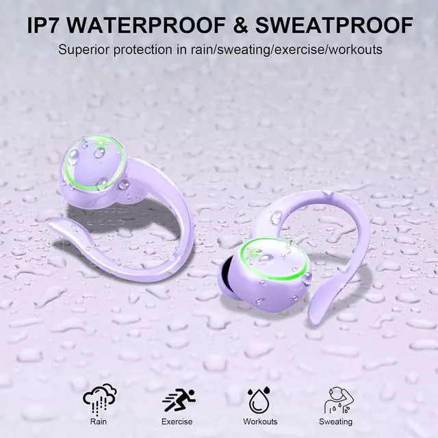 Alt view image 5 of 7 - Wireless Earbuds, Bluetooth 5.4 Headphones Sports, 50H Playback Over-Ear Buds with ENC Noise Cancelling Mic, HiFi Stereo Fitness Earphones with Earhooks, IP7 Waterproof Headset for Running