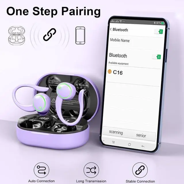 Alt view image 7 of 7 - Wireless Earbuds, Bluetooth 5.4 Headphones Sports, 50H Playback Over-Ear Buds with ENC Noise Cancelling Mic, HiFi Stereo Fitness Earphones with Earhooks, IP7 Waterproof Headset for Running