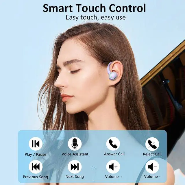 Alt view image 6 of 7 - Wireless Earbuds, Bluetooth 5.4 Headphones Sports, 50H Playback Over-Ear Buds with ENC Noise Cancelling Mic, HiFi Stereo Fitness Earphones with Earhooks, IP7 Waterproof Headset for Running