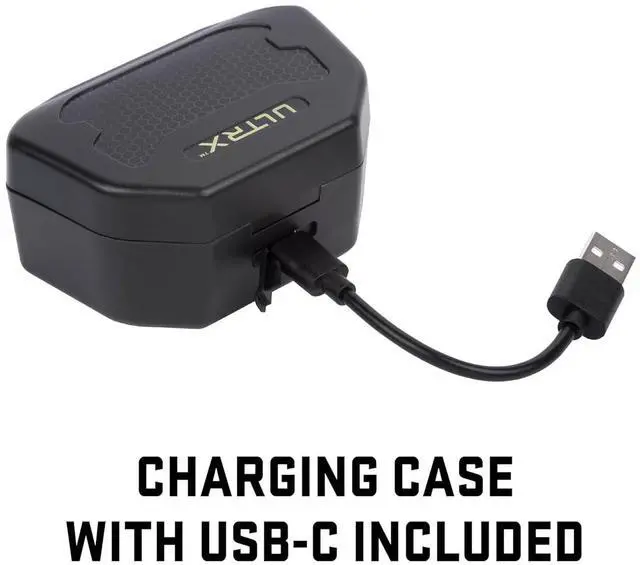 Alt view image 4 of 5 - ULTRX Bionic Fuse Bluetooth Earbuds w/Charging Case - in-Ear True Wireless Sport Buds with Ear Hooks - Fast Charging - Dark Gray