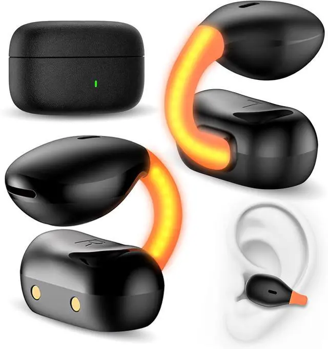 Alt view image 6 of 7 - 3.5mm Wired Earphone 5.9FT Jack Open Ear Wireless Earbuds Clip On Sports Headset Night Running Gaming Light Bone Conduction Bluetooth Headphone in Ear Earphone for iPhone 16e 16 Pro 15 Samsung Z Flip