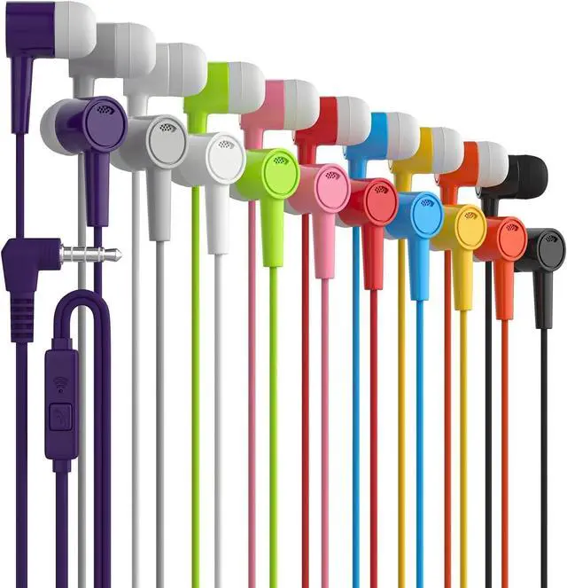 Main image of Maeline Bulk Earbuds 100 Pack in-Ear Stereo Headphones for School Classroom, Library, Travel, Gym, Tangle-Free in-Line Microphone Earbuds for Phones, Tablets, Laptops, Computer 3.5mm Jack, Multi Color