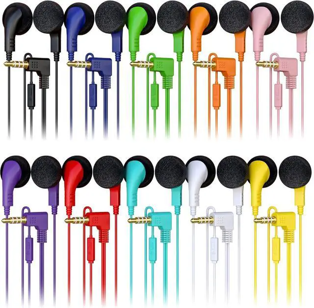 Main image of 100 Pack Bulk Wired in-Ear Earphone Headphones with Microphone, Remote Controller, 3.5mm Connector and Sponge Covers, Multi