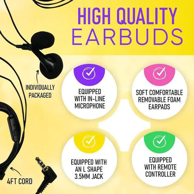 Alt view image 6 of 7 - 100 Pack Bulk Wired in-Ear Earphone Headphones with Microphone, Remote Controller, 3.5mm Connector and Sponge Covers, Multi