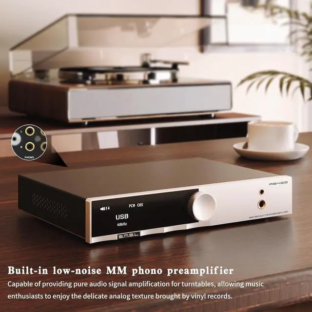 Alt view image 7 of 7 - SMSL AS400 Power Amplifier DAC Headphone Amp 165W x2 2.1 Channel MA5332MS MM Phono Amp Bluetooth 5.1 CS43131 MQA CD DAC Preamp 4.4mm/6.35mm RCA/BT/USB/Opt/Coax/Phono/12S Input 768K/32Bit XMOS XU316