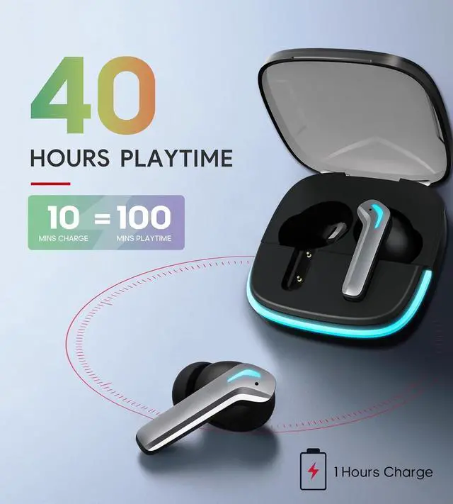 Alt view image 6 of 7 - Wireless Earbuds Gaming Bluetooth 5.3 Headphones with Mic, Deep Bass, ENC Noise Cancelling, 40h Non-Stop Playback,Touch Controls, Fast Charging, IPX5 Waterproof, for iPhone Android Gym Travel Work