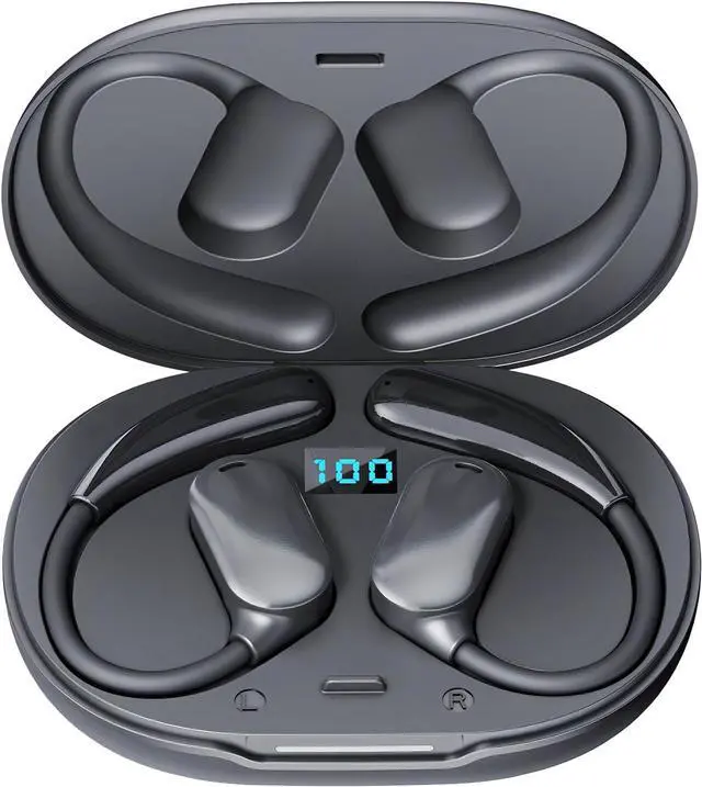 Alt view image 4 of 6 - OpenEgo True Wireless Open Ear Headphones,Bluetooth 5.3 Wireless Earbuds with Mic,LED Display Dual Mic Clear Call Sweat-Proof for Running Workout 5.0