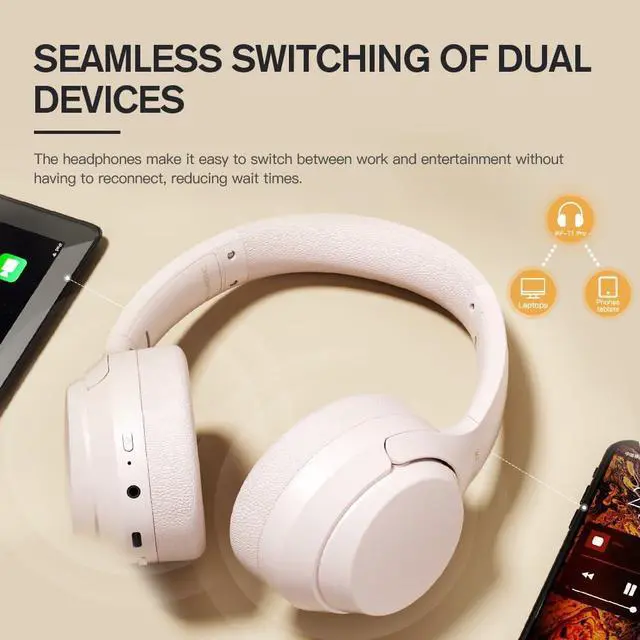 Alt view image 4 of 7 - T1 Pro Wireless Bluetooth Over Ear Headphones, 100H Playback, HiFi Sound,Multi-Device Connection, Foldable Design, Wired Mode, for Travel/Work/Gaming/School (Pink 1.0)
