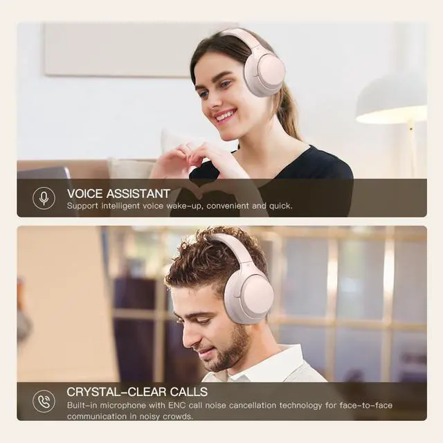 Alt view image 7 of 7 - T1 Pro Wireless Bluetooth Over Ear Headphones, 100H Playback, HiFi Sound,Multi-Device Connection, Foldable Design, Wired Mode, for Travel/Work/Gaming/School (Pink 1.0)