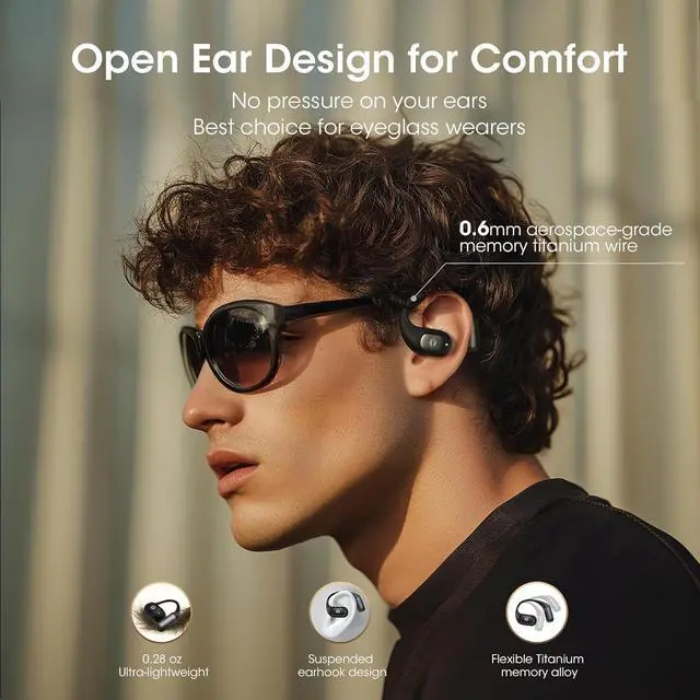 Alt view image 5 of 7 - Open Ear Headphones, Bluetooth 5.4 Wireless Headphones with Earhook, Stereo Sound by Runway-Type Speaker, 3 EQ Modes, 48H Play, Lightweight, Comfort Wireless Earbuds for Running Sport Workout (Black)