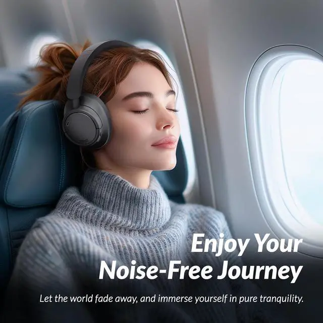 Alt view image 2 of 7 - TONEMAC H7Pro Bluetooth Headphones with -45dB Hybrid Active Noise Cancelling, 80H Playtime Wireless Over-Ear Headphones, Immersive Deep Bass Stereo, 4-Mic ENC Clear Calls, Personalized Comfort, Black