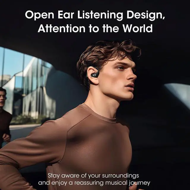 Alt view image 7 of 7 - Open Ear Headphones, Bluetooth 5.4 Wireless Headphones with Earhook, Stereo Sound by Runway-Type Speaker, 3 EQ Modes, 48H Play, Lightweight, Comfort Wireless Earbuds for Running Sport Workout (Black)
