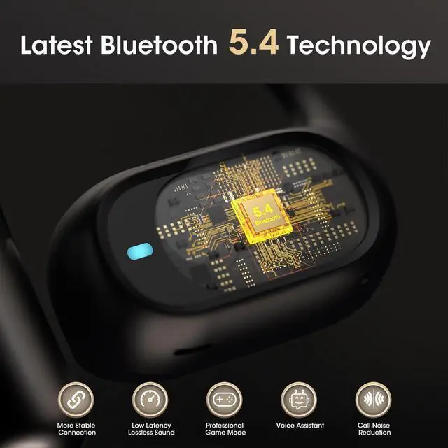 Alt view image 6 of 7 - Open Ear Headphones, Bluetooth 5.4 Wireless Headphones with Earhook, Stereo Sound by Runway-Type Speaker, 3 EQ Modes, 48H Play, Lightweight, Comfort Wireless Earbuds for Running Sport Workout (Black)