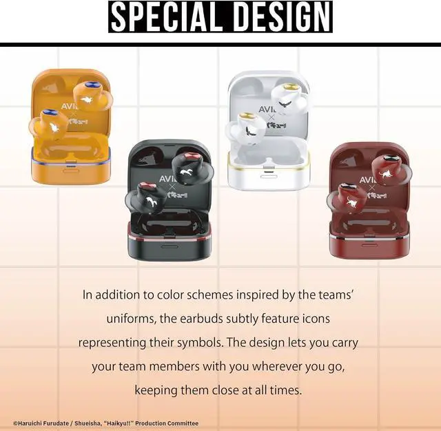 Alt view image 4 of 7 - AVIOT TE-Q3-HK Haikyu Collaboration Wireless Earbuds Officially Licensed (Exclusive Edition), Special Japanese Voice, Noise Cancelling Wireless Earbuds, Bluetooth 5.3 (Inarizaki High)