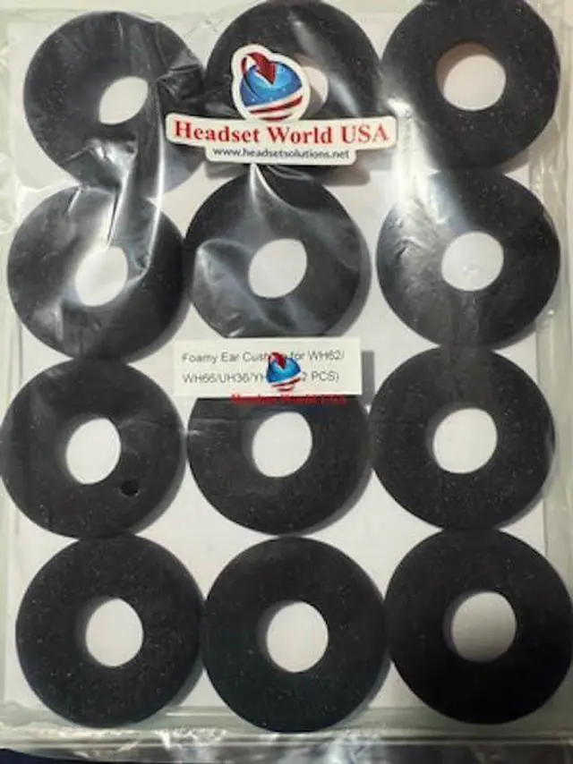 Main image of Headset World USA Replacement Foam Ear Cushion ON Ear Plate for YEALINK WH62/WH66/UH36/YHS36-1 Pack Contains 12 Foam Ear Cushions with earplates Attached