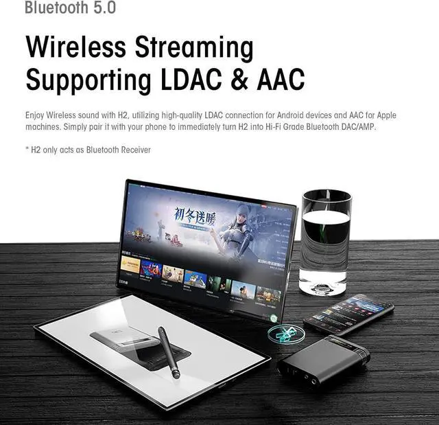 Alt view image 3 of 6 - Shanling H2 2in1 Audio Player/Portable DAC, Desktop Headphone Amp,Bluetooth 5.0/LDAC,10.5Hours+ for Music Time,HiFi Res Certificated,Anodized Aluminum with LED Lights,Up to 2TB Capacity