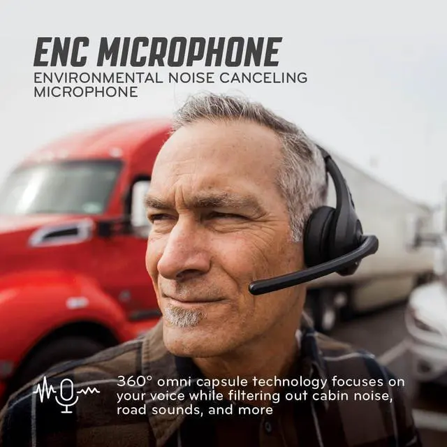 Alt view image 3 of 7 - RoadWarrior RW1 Trucker Bluetooth Headset  ENC Mic, 100ft Wireless Range, IP54 Water Resistant, Road Ready Comfort, Right/Left Wear, Volume Controls, On-Ear Fit, Black Wireless Headset for Truckers