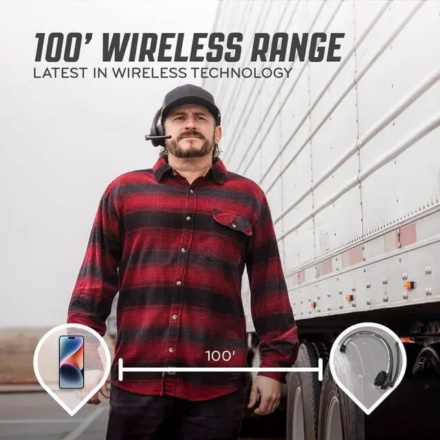 Alt view image 6 of 7 - RoadWarrior RW1 Trucker Bluetooth Headset  ENC Mic, 100ft Wireless Range, IP54 Water Resistant, Road Ready Comfort, Right/Left Wear, Volume Controls, On-Ear Fit, Black Wireless Headset for Truckers