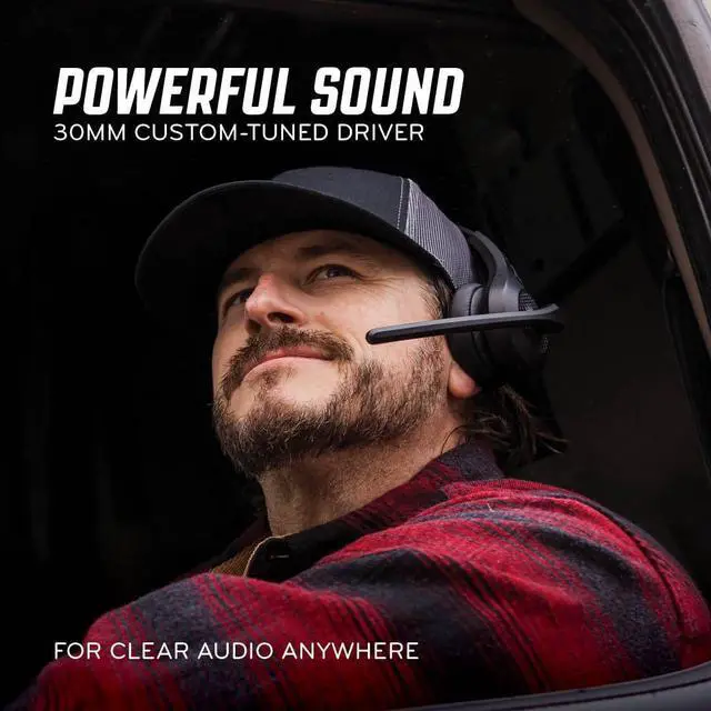Alt view image 7 of 7 - RoadWarrior RW1 Trucker Bluetooth Headset  ENC Mic, 100ft Wireless Range, IP54 Water Resistant, Road Ready Comfort, Right/Left Wear, Volume Controls, On-Ear Fit, Black Wireless Headset for Truckers