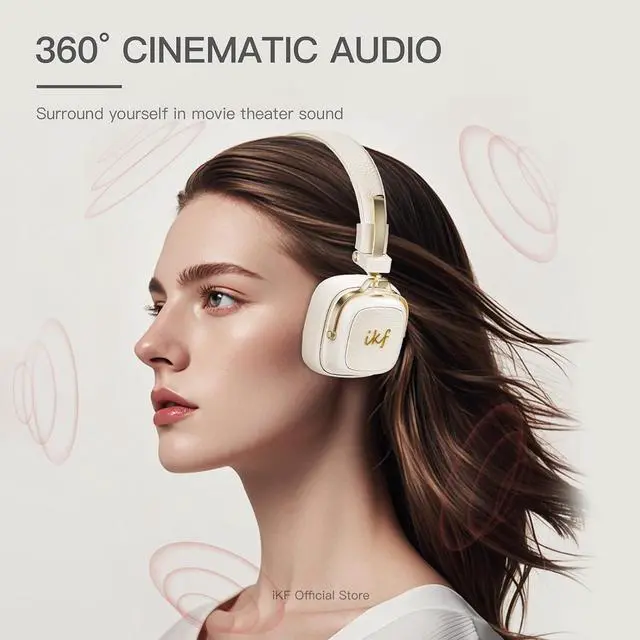 Alt view image 5 of 7 - iKF E2 Retro Classic Wireless Bluetooth On-Ear Headphones, Foldable Headset, 90H Playback, 40mm Drivers, Deep Bass, 360° Spatial Sound, Built-in Mic,OOTD 80S 90S (Offwhite)