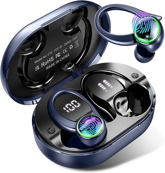Main image of Wireless Earbuds, Bluetooth 5.3 Headphones with Noise Cancelling Mic, Bass Stereo Bluetooth Earphones 50Hrs with LED Display, IP7 Waterproof Earbuds with Earhooks, Over Ear Buds for Sports, Deep Blue