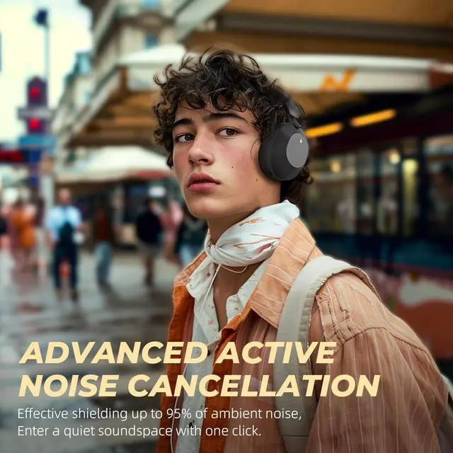 Alt view image 2 of 7 - iKF-Solo Active Noise Cancelling Headphones Bluetooth 5.3 Wireless Over Ear Headphones, 130H Playtime, Hi-Res Audio, Support Wired Wireless Connection Custom EQ via App for Travel, Office (All-Black)