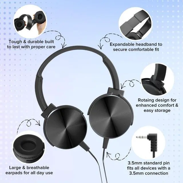 Alt view image 3 of 7 - Bulk Kids Headphones for School Classroom Students,10 Pack Durable Wired School Earphones with HD Stereo Sound 3.5mm Jack for Library,Online Learning(HTC004 Black)