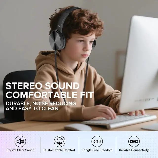 Alt view image 6 of 7 - Bulk Kids Headphones for School Classroom Students,10 Pack Durable Wired School Earphones with HD Stereo Sound 3.5mm Jack for Library,Online Learning(HTC004 Black)