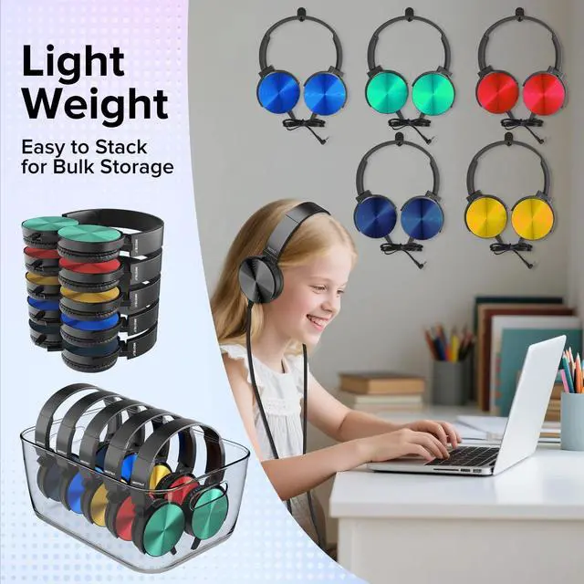 Alt view image 5 of 7 - Bulk Kids Headphones for School Classroom Students,10 Pack Durable Wired School Earphones with HD Stereo Sound 3.5mm Jack for Library,Online Learning(HTC004 Black)