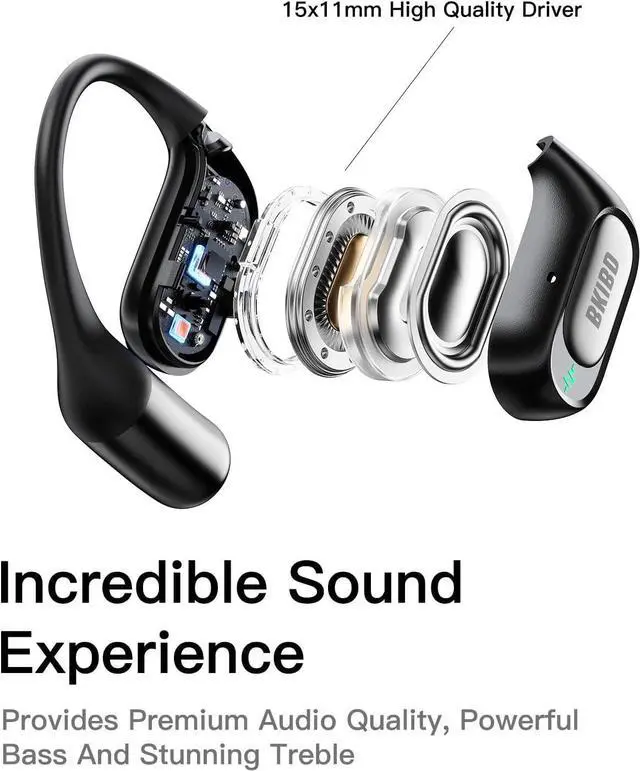 Alt view image 3 of 7 - Open Ear Headphones Wireless Earbuds Bluetooth 5.4 Noise Cancelling Headphones Touch Control Air Conduction Sport Headsets IPX6 Waterproof Earphones Over Ear Headphones Running Workout (Black)