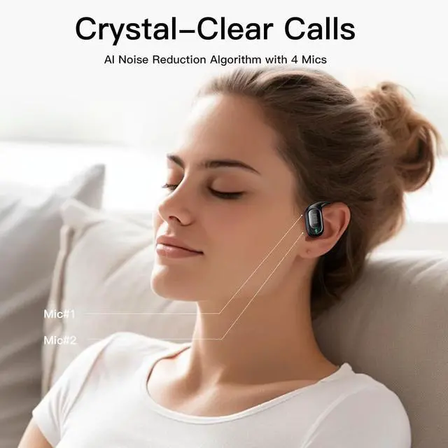 Alt view image 6 of 7 - Open Ear Headphones Wireless Earbuds Bluetooth 5.4 Noise Cancelling Headphones Touch Control Air Conduction Sport Headsets IPX6 Waterproof Earphones Over Ear Headphones Running Workout (Black)