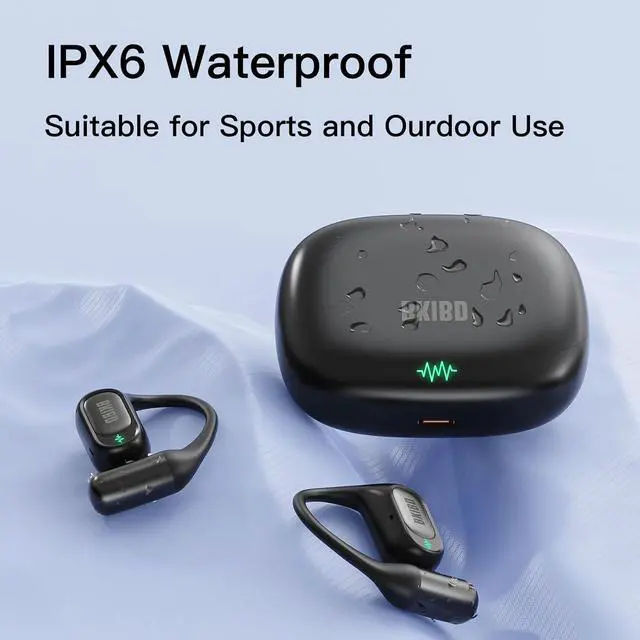 Alt view image 7 of 7 - Open Ear Headphones Wireless Earbuds Bluetooth 5.4 Noise Cancelling Headphones Touch Control Air Conduction Sport Headsets IPX6 Waterproof Earphones Over Ear Headphones Running Workout (Black)
