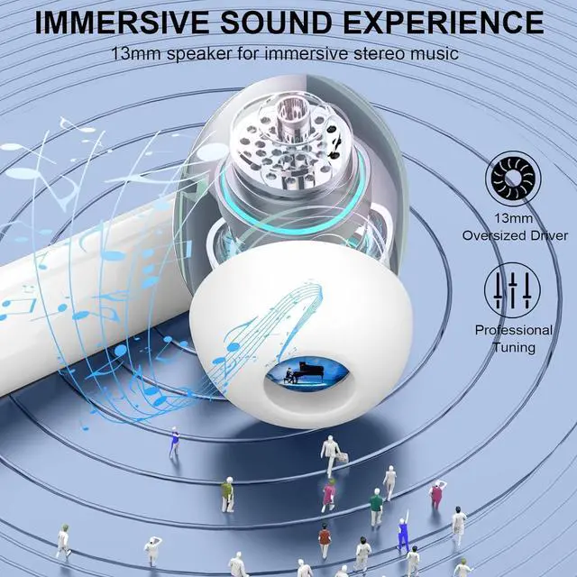 Alt view image 6 of 7 - Wireless Earbuds 2025 Bluetooth 5.4 Headphones Bass Stereo Ear Buds with 4 Mics ENC Noise Cancelling Bluetooth Earbuds 48H Playtime LED Display Charging Case IP7 Waterproof in Ear Earphones white