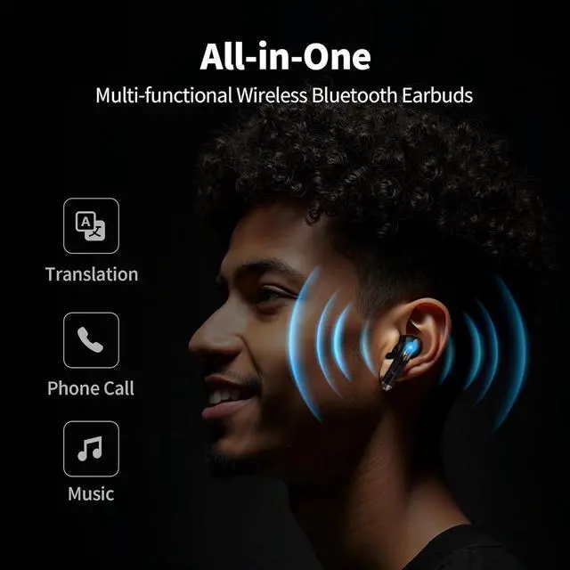Alt view image 2 of 6 - 2025 Al Translation Earbuds with Smart LED Touchscreen: Real-Time 2-Way Voice Translator for 150+ Languages & Accents, Support Phone Call, Video Call, Face to Face Conversations
