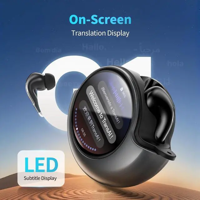 Alt view image 5 of 6 - 2025 Al Translation Earbuds with Smart LED Touchscreen: Real-Time 2-Way Voice Translator for 150+ Languages & Accents, Support Phone Call, Video Call, Face to Face Conversations