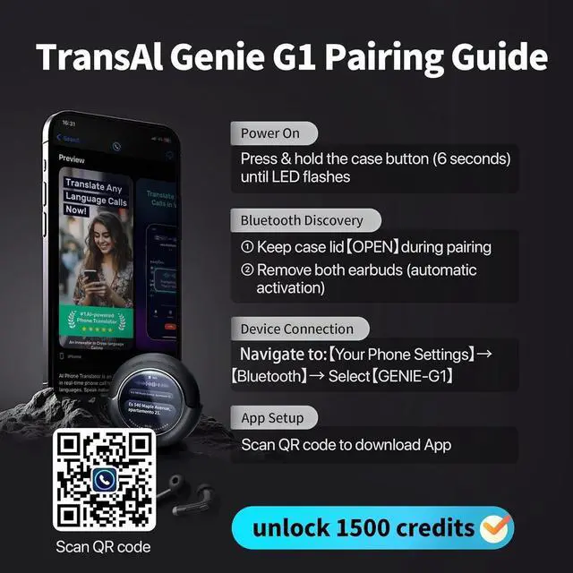 Alt view image 6 of 6 - 2025 Al Translation Earbuds with Smart LED Touchscreen: Real-Time 2-Way Voice Translator for 150+ Languages & Accents, Support Phone Call, Video Call, Face to Face Conversations