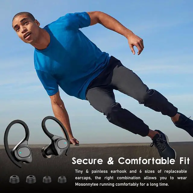 Alt view image 3 of 7 - workout earbuds over ear headphones wireless bluetooth running headphones IPX5 waterproof gym headphones for iPhone wireless earbuds running 50H playtime with wireless charging case (Black) (Sports)