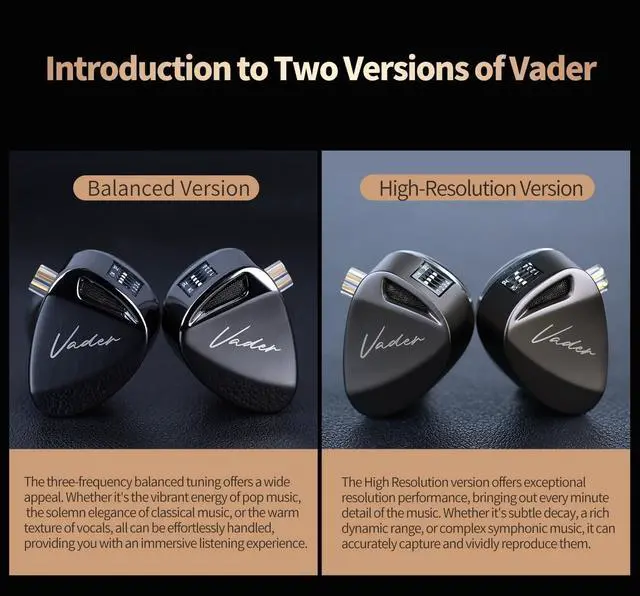 Alt view image 2 of 7 - KZ Vader Triple Driver in-Ear Monitor Music Earphone,HiFi IEM with 4 Tuning Levels, 0.75mm Pins Wired Sport Earbud Headphones (High-Resolution Version, with Microphone)