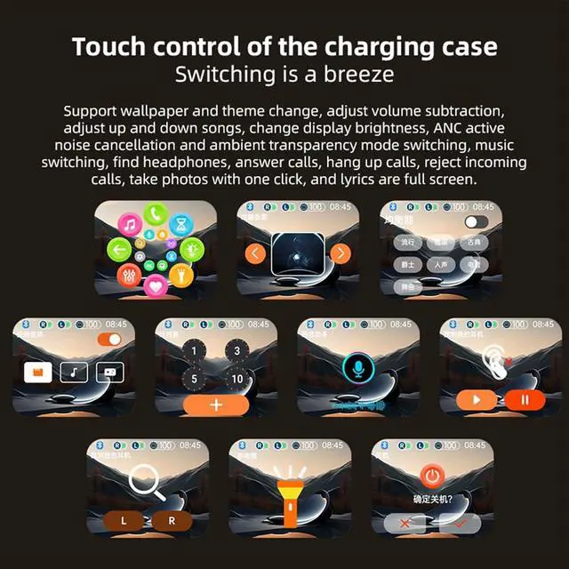 Alt view image 4 of 7 - 2 Pack Wireless Earbuds Bluetooth 5.4 with Smart Touch Screen Case Active Noise Cancelling Headphones Blue Tooth Two Pairs of TWS Ear Buds for Couples Two Person in Ear Earphones with Mic for Sport