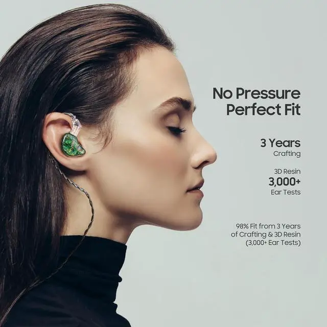 Alt view image 2 of 7 - Tipsy M3 Professional IEM for Musicians, 2BA + 1DD Drivers, 36dB PNC, IPX5, Acoustic-Runway Technology, Skin-Friendly Resin, Detachable 0.78mm 2-pin Cable (No Mic, Green)