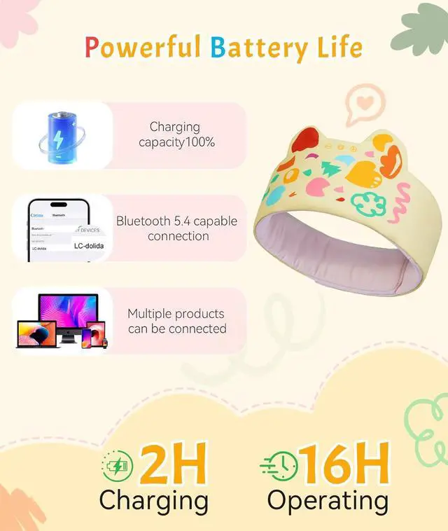 Alt view image 4 of 7 - LC-dolida Kids Headphones Bluetooth Headband Sleep Mask Wireless Earphones Built in Thin Speaker Airplane Accessories for Boys & Girls Children Learning, Sleep and Entertainment (Yellow)