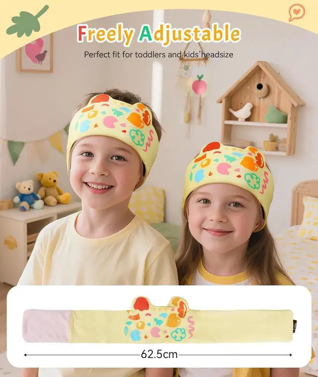 Alt view image 5 of 7 - LC-dolida Kids Headphones Bluetooth Headband Sleep Mask Wireless Earphones Built in Thin Speaker Airplane Accessories for Boys & Girls Children Learning, Sleep and Entertainment (Yellow)